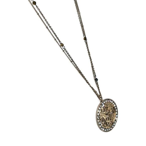 C1946 Icy Valentine Heart Flower Pendant Gold Layered Chain Necklace 35" Love - Picture 4 of 12